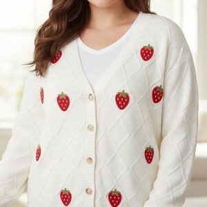 TORRID 100% Cotton Strawberry Embroidered V-Neck Cardigan NWT Size 2X